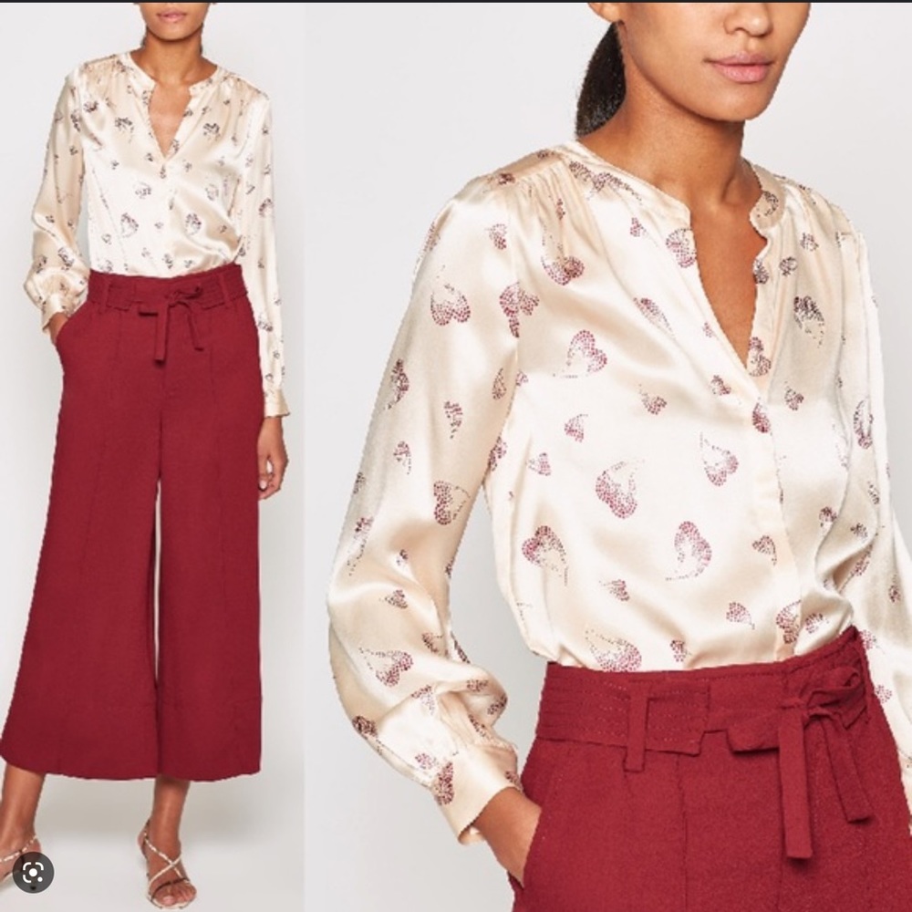 Joie Silk Cream and Red Blouse